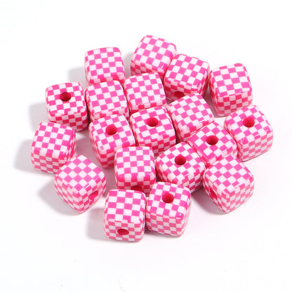 Colored Checkerboard Rounded Acrylic Square Beads 13mm 10pcs 9