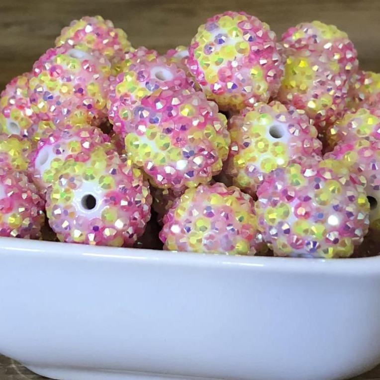 Rhinestone Bubblegum Beads 10-22mm Yellow Rose Red Textured 5pcs
