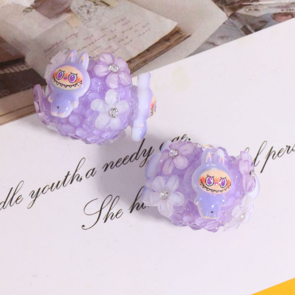 Embellished Flower Clay Beads 24mm Five-Petal Rhinestone 6pcs 11