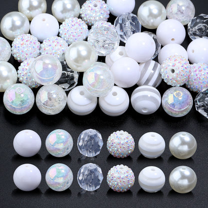 Multi-Color Bubblegum Beads 20mm Vibrant Solids Stripes Polka Dot Rhinestone 120pcs 14