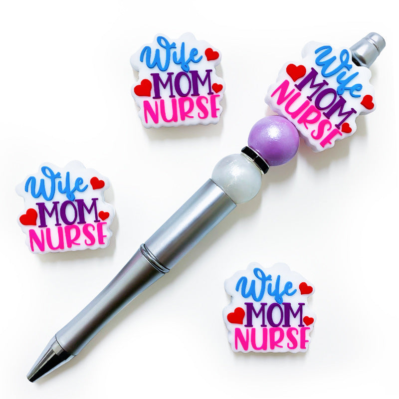 Silicone Focal Beads Nurse Mom Colorful Hearts Lettering 20pcs 4