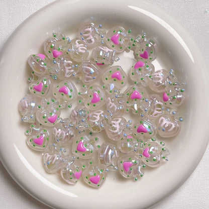 Glow Hand-Painted Heart Crown Acrylic Beads 25mm Pastel 2pcs 3