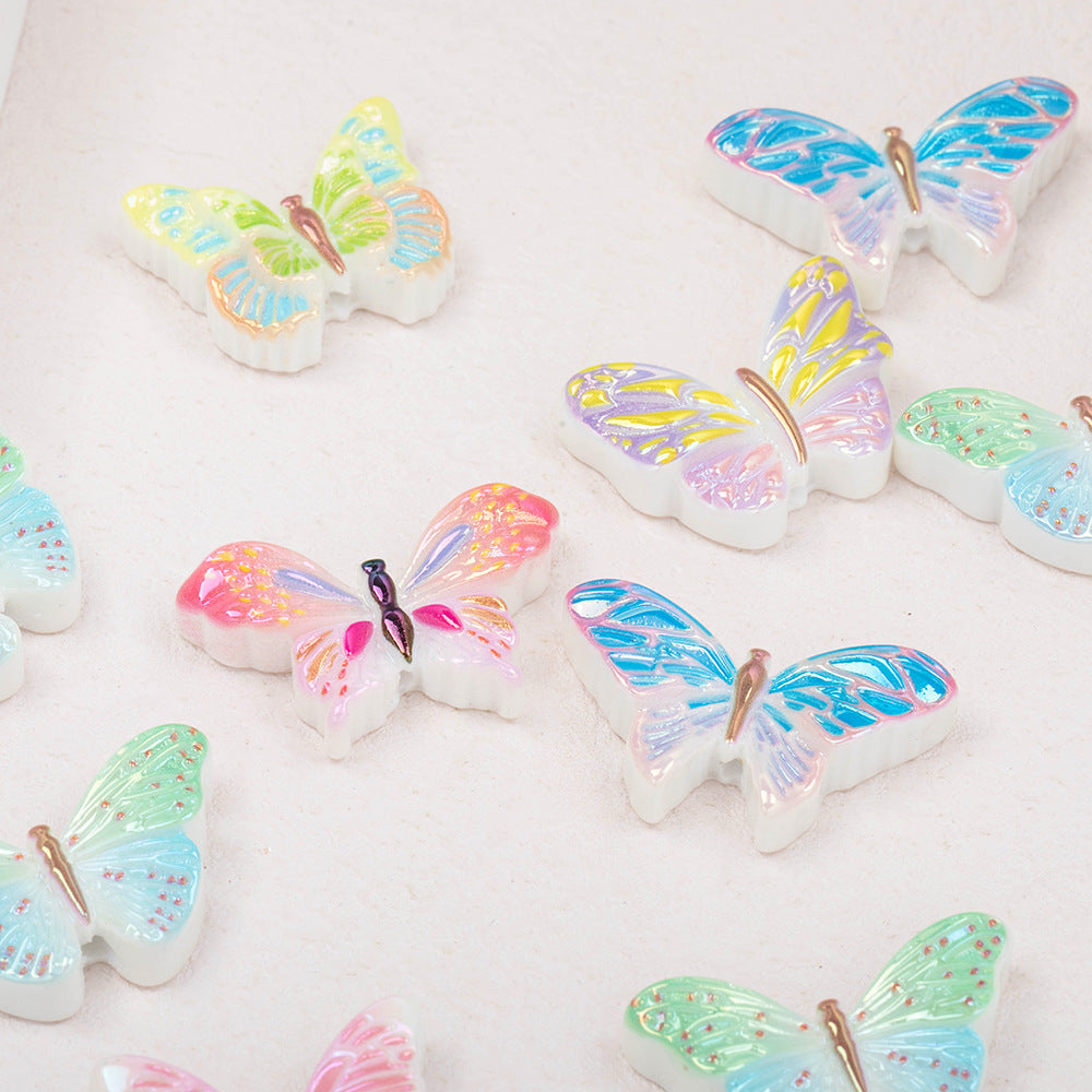 Glossy Polka Dotted Butterfly Resin Beads 30mm Pastel Colors 50pcs 4