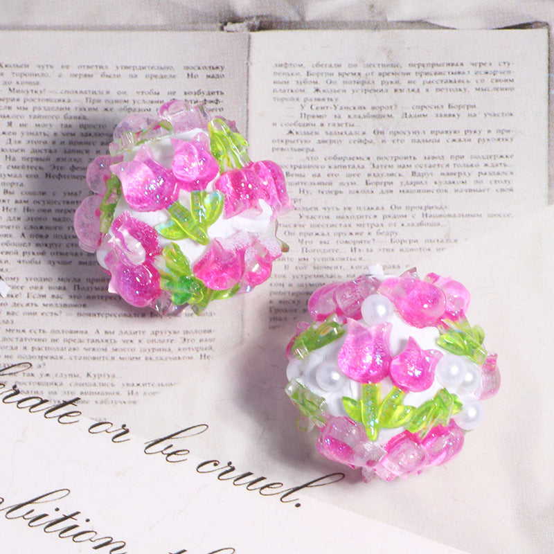 Embellished Bubblegum Beads 20mm Crystal Rose Polymer Clay 5pcs 7