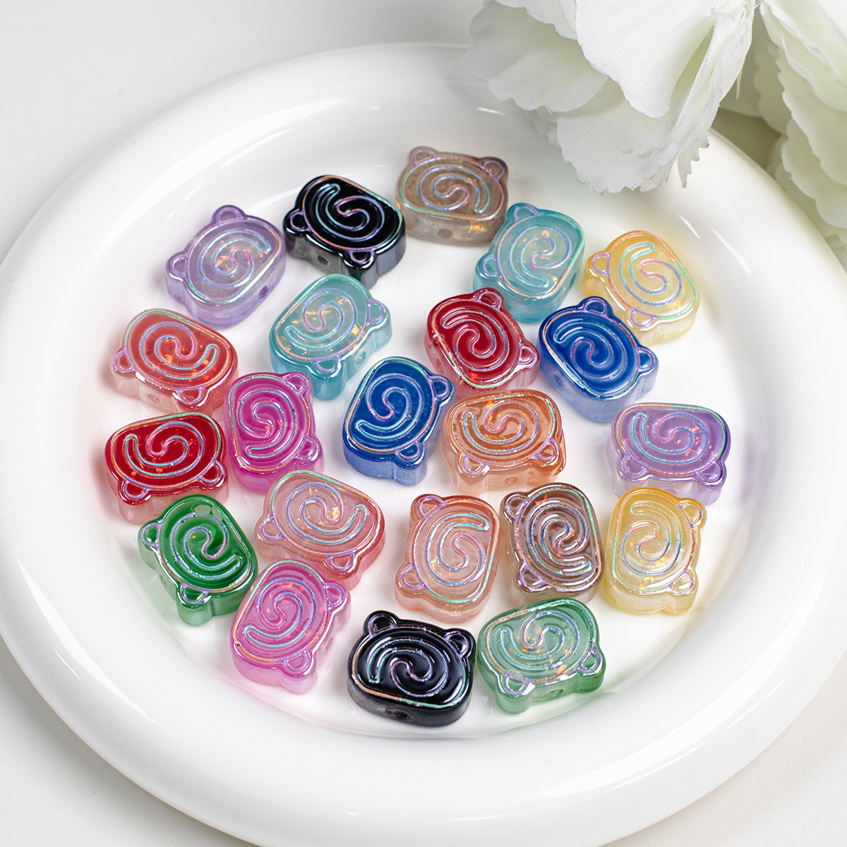 Spiral Pattern Bear Resin Beads 20mm Multicolor Translucent 10pcs 6