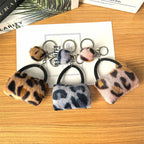 Leopard Print Plush Pom Pom Bag Keychain Soft Fluffy Animal Print 2pcs 4