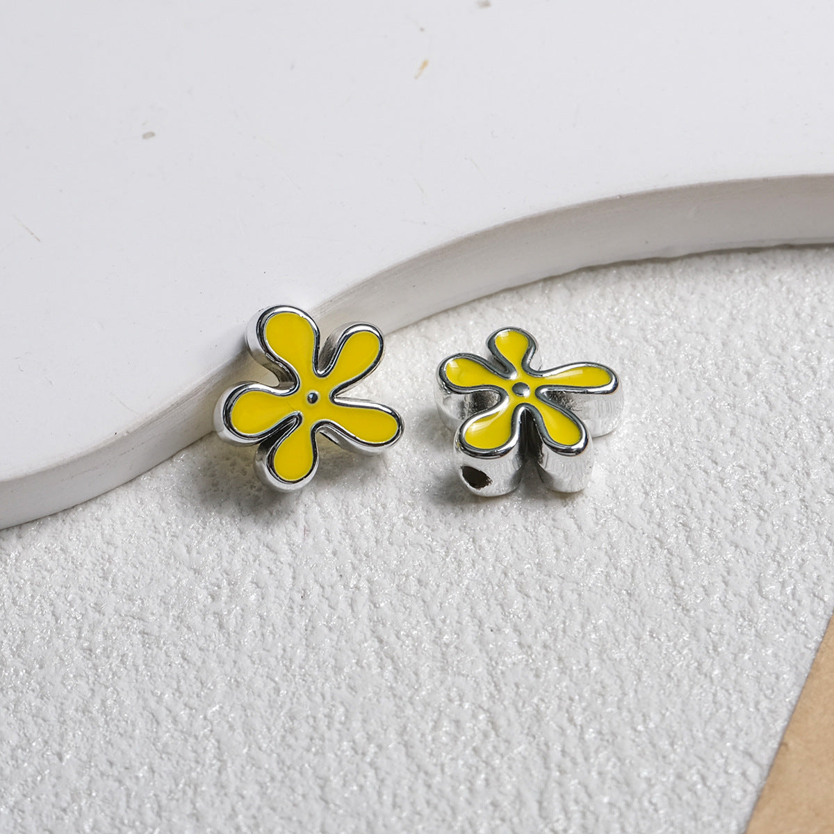 Irregular Flower Acrylic Beads 14mm Silver Enamel Mixed Colors 50pcs 7