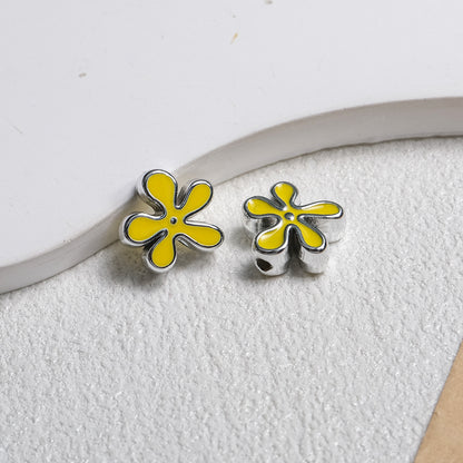 Irregular Flower Acrylic Beads 14mm Silver Enamel Mixed Colors 50pcs 7
