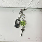 Clear Four-leaf Clover Acrylic Phone Charm with Vintage Key Silver 3pcs 4