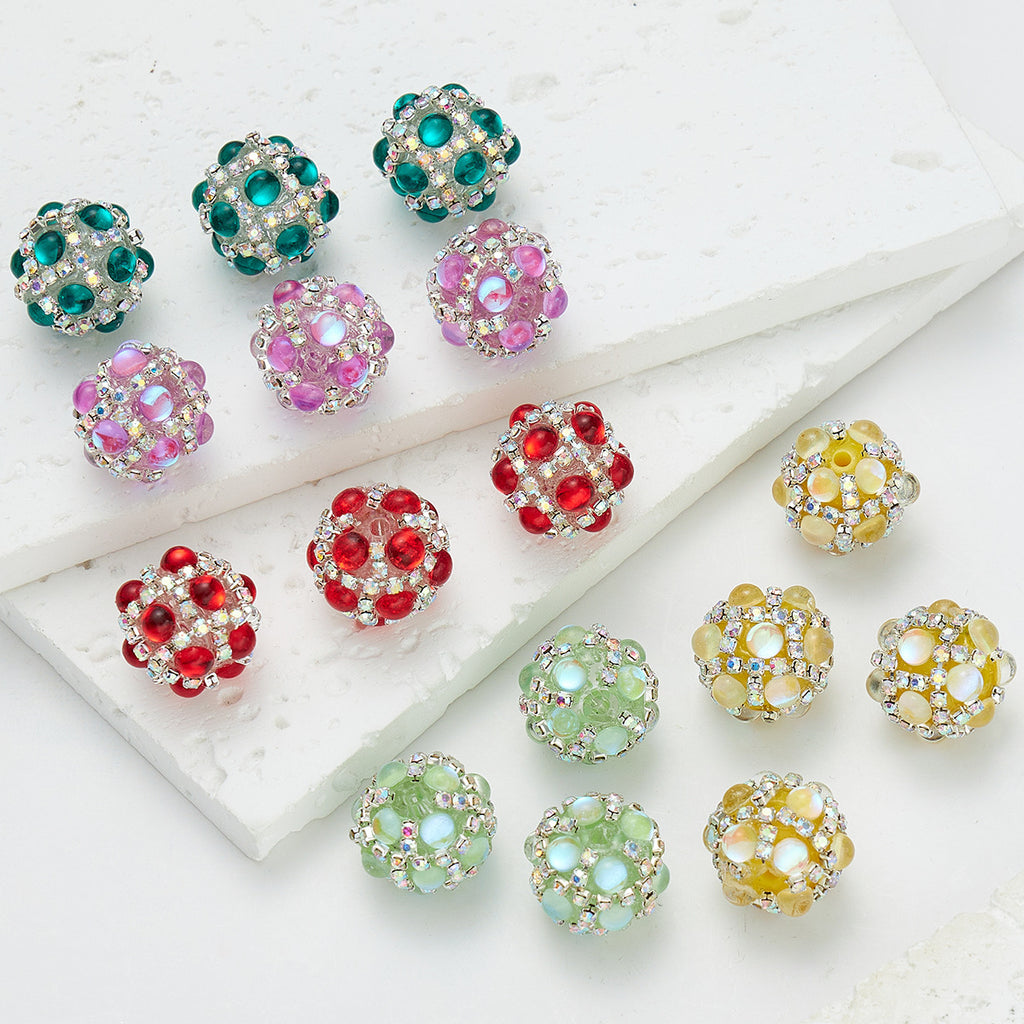 Bubblegum Rhinestone Beads 18mm Enlaced Fully Rhinestoned 5pcs
