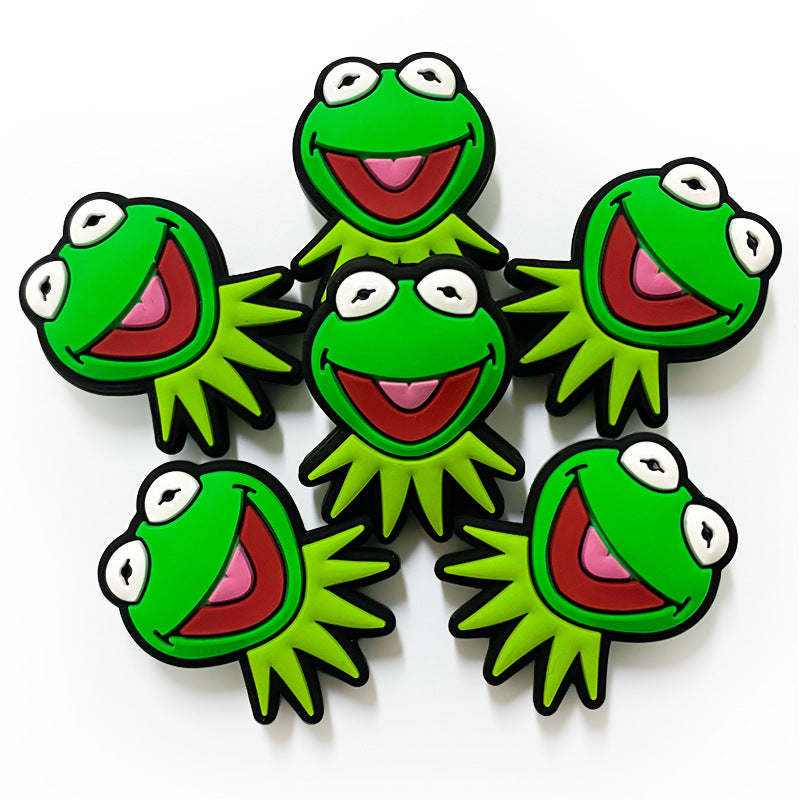Silicone Focal Beads Frog Smiling Face Green 20pcs