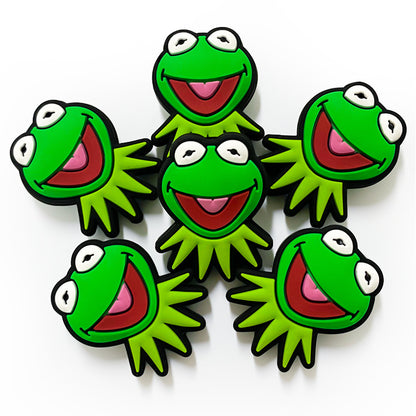 Silicone Focal Beads Frog Smiling Face Green 20pcs