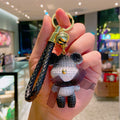 Resin Gradient Wool Bear Keychain with Soft Ribbon and Gold Accents 6