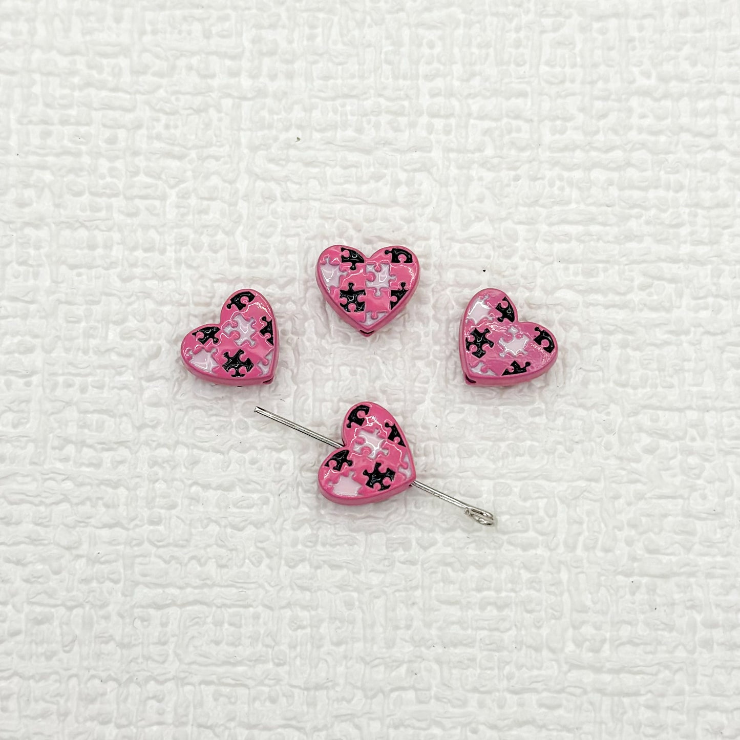 Heart Metal Beads 12mm Baking Painted Puzzle Pattern Enamel 10pcs 14