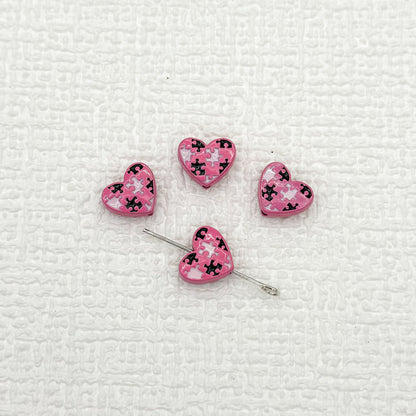 Heart Metal Beads 12mm Baking Painted Puzzle Pattern Enamel 10pcs 14