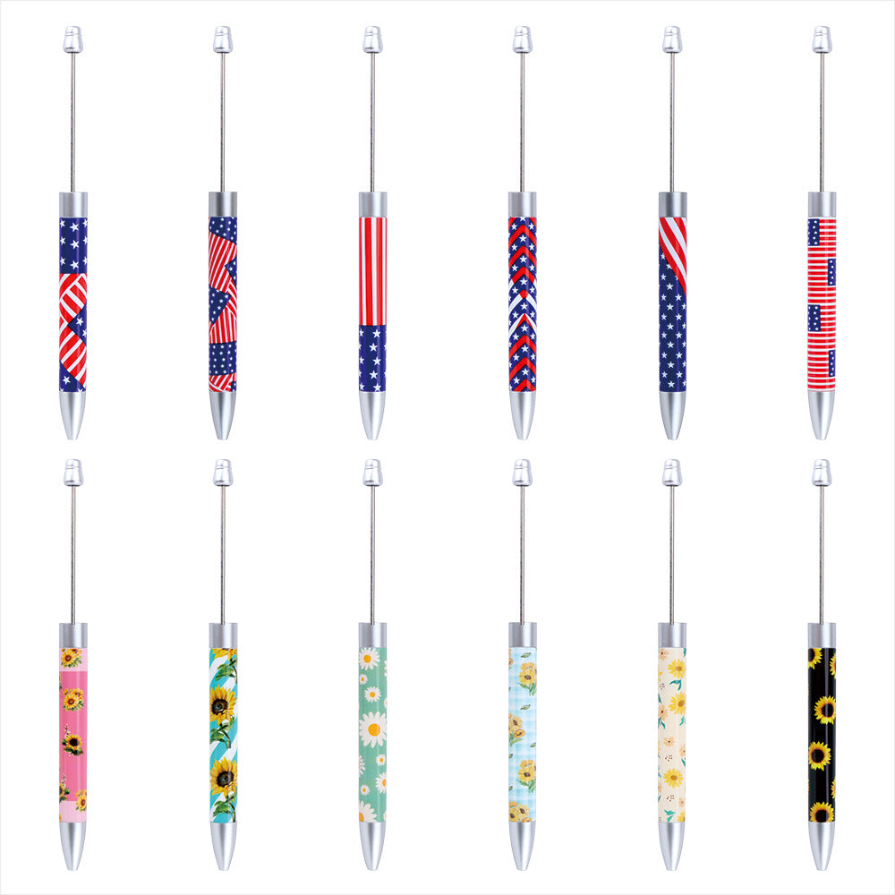 Beadable Ballpoint Pen Printed Flag Sunflower Pattern Long 167mm