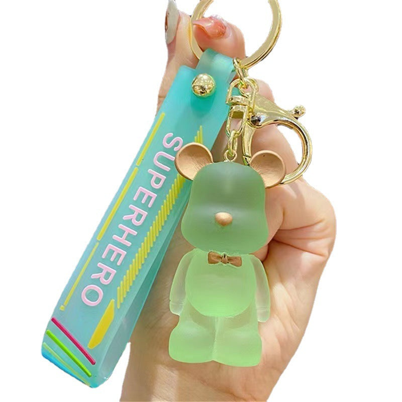 Crystal Bear Couple Keychain Frosted Resin with Golden Bow Tie 5