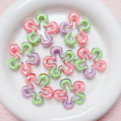Hand Painted Flower Acrylic Beads 34mm Pastel Wave Dot 5pcs 3