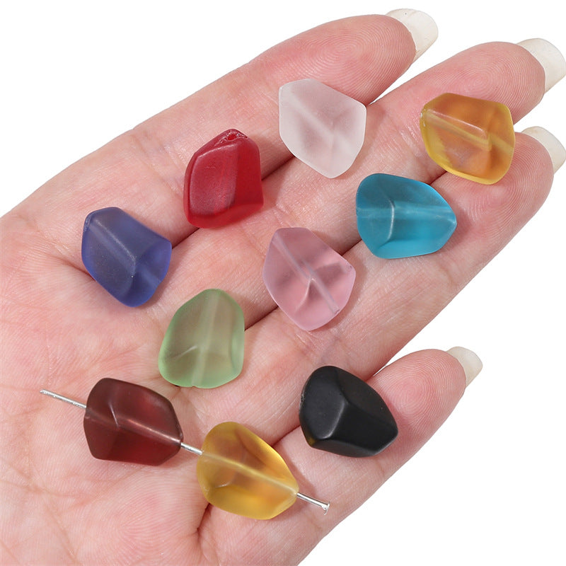 Frosted Flat Stone Glass Beads 12x15mm Matte Mixed Colors 20pcs 15