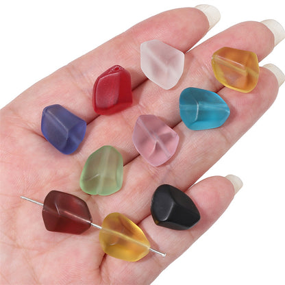 Frosted Flat Stone Glass Beads 12x15mm Matte Mixed Colors 20pcs 15