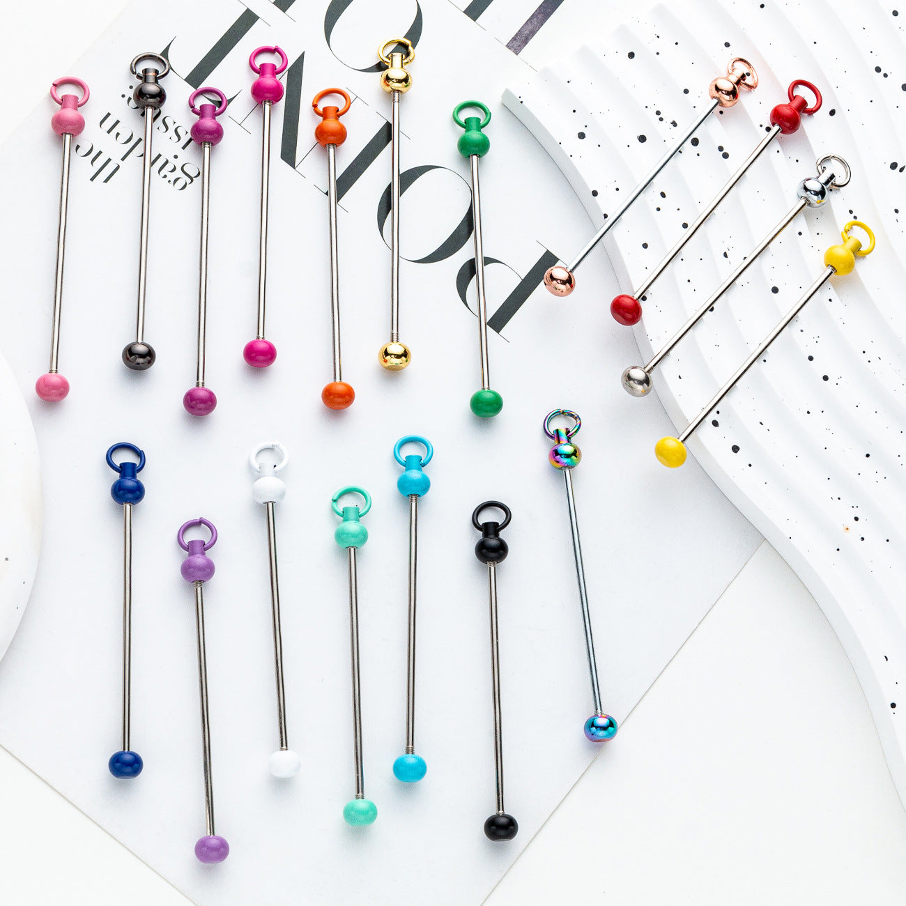 Beadable Keychain Pole Metal Electroplated Vibrant Colors