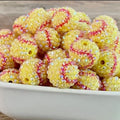 Rhinestone Bubblegum Beads 20mm Yellow Baseball Print 5pcs