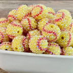 Rhinestone Bubblegum Beads 20mm Yellow Baseball Print 5pcs