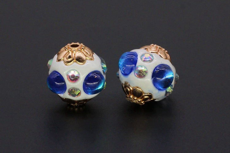 Ethnic Diamond Clay Beads 16mm Faceted Rhinestone Alloy 10pcs 8