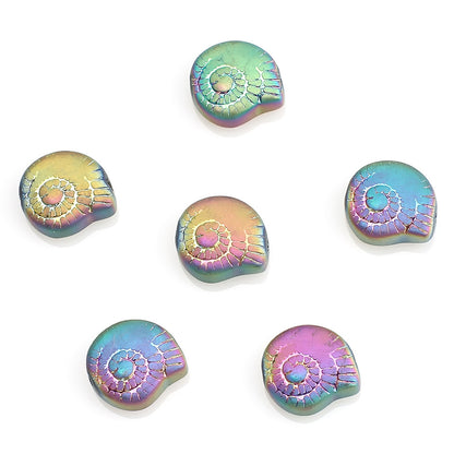 Electroplated Flat Spiral Shell Glass Beads 12mm Iridescent 30pcs 11
