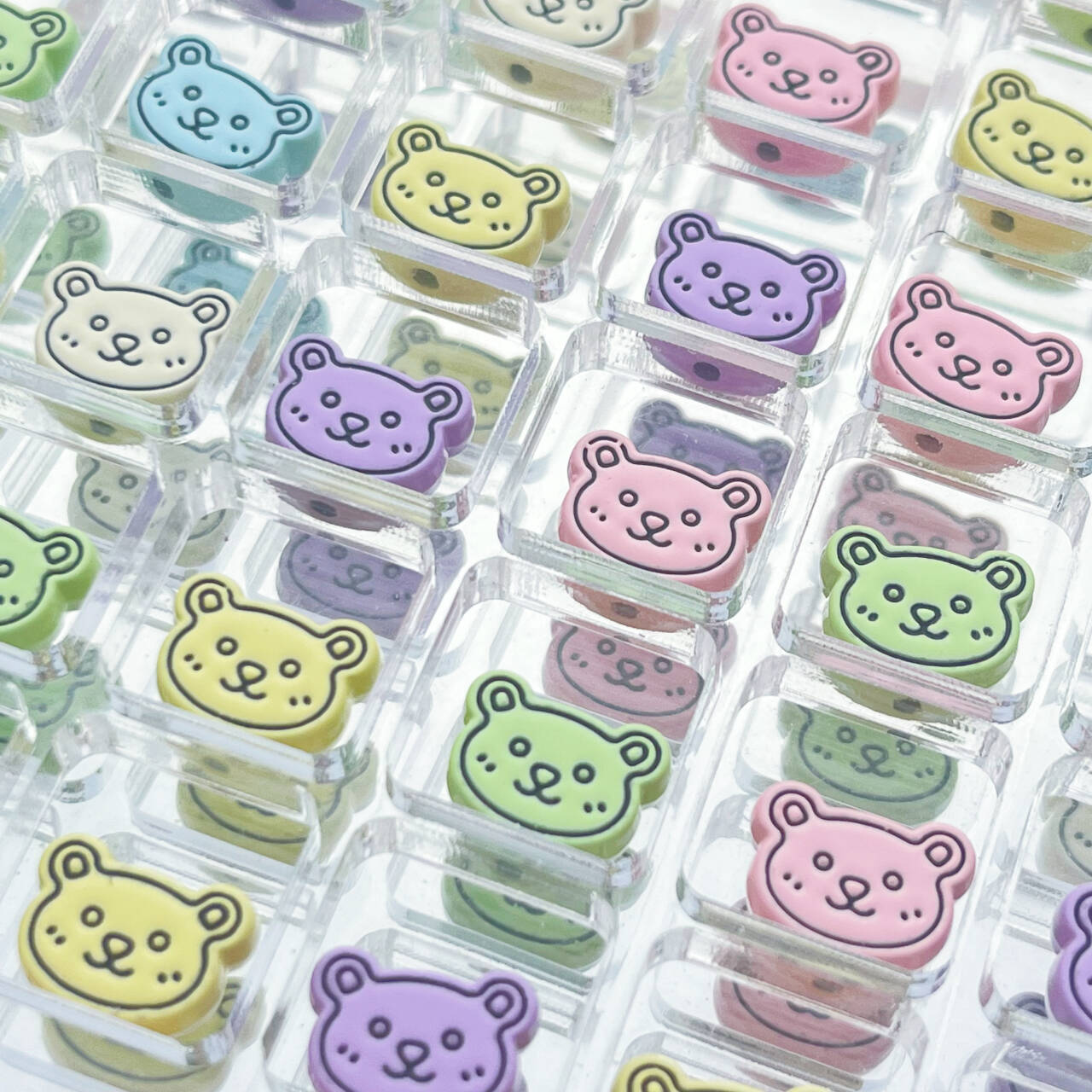 Bear Head Metal Beads 12mm Pastel Painted Chubby Style 10pcs