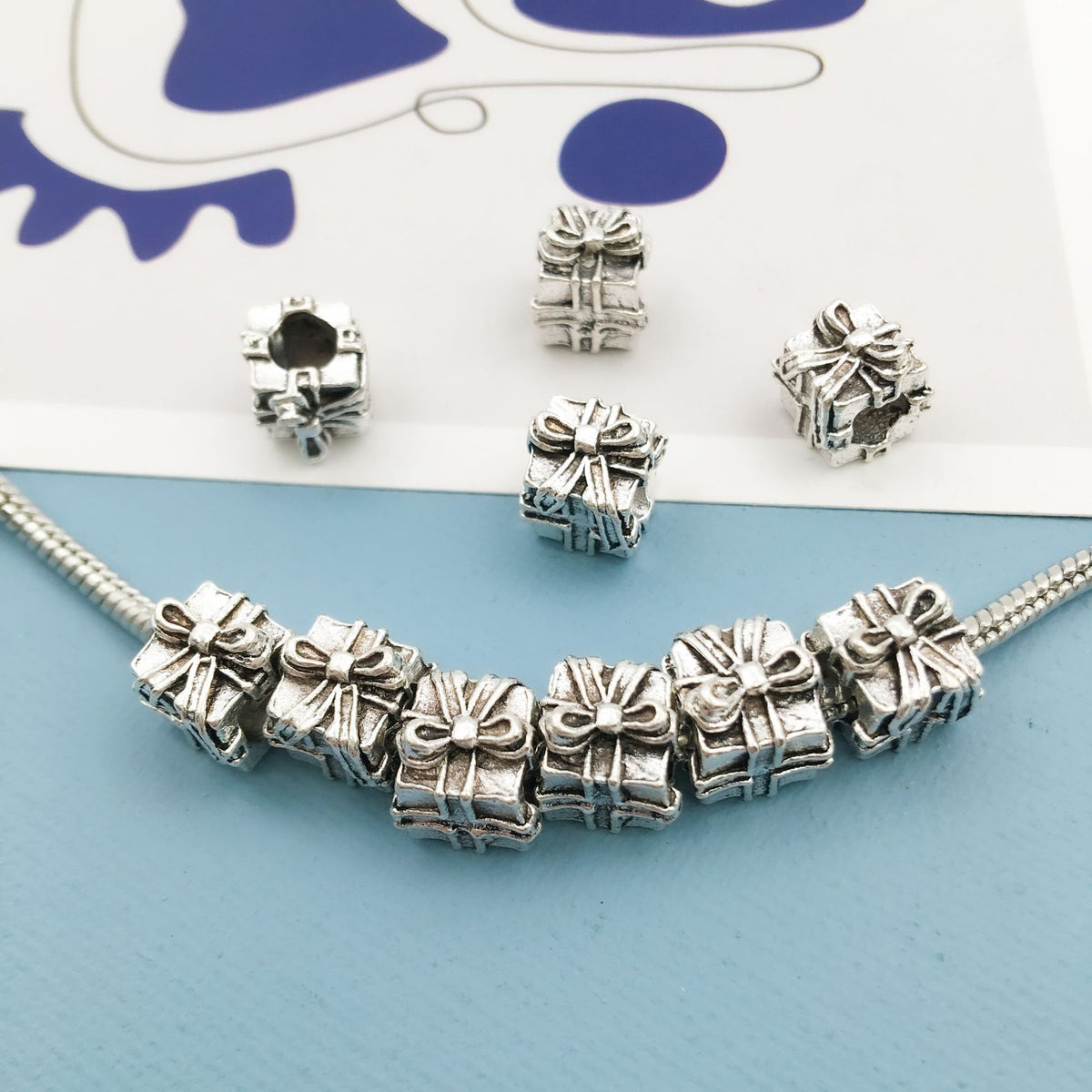 Christmas Series Large Hole Metal Beads Silver Tone Zinc Alloy 1pc 19