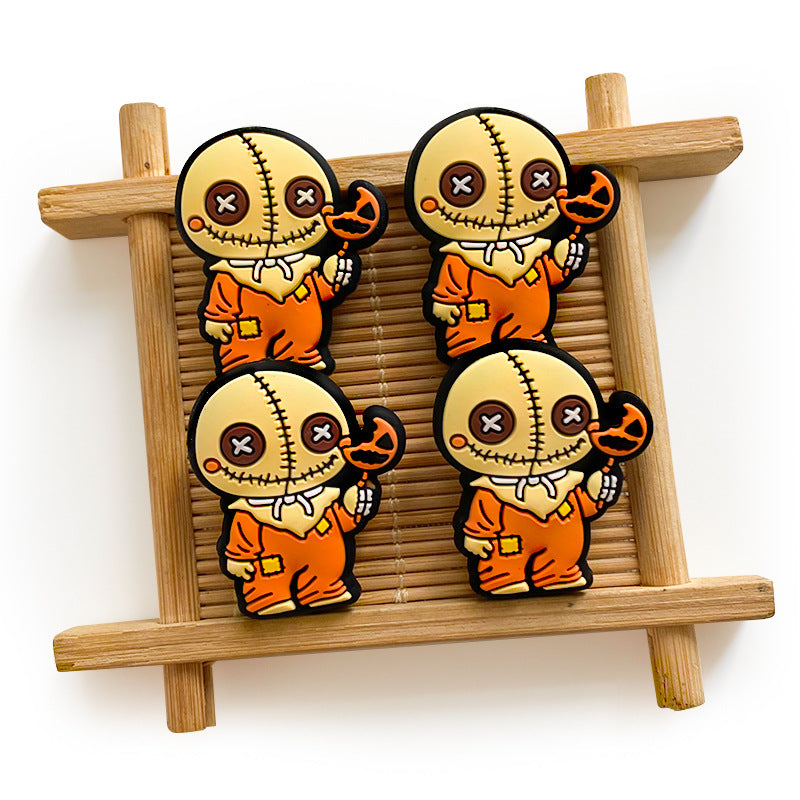 Silicone Focal Beads Halloween Stitched Doll Holding Pumpkin Lollipop 20pcs 2