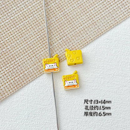 Painted Metal Beads 16mm Enamel Baking Phone & Yogurt Box 10pcs 17