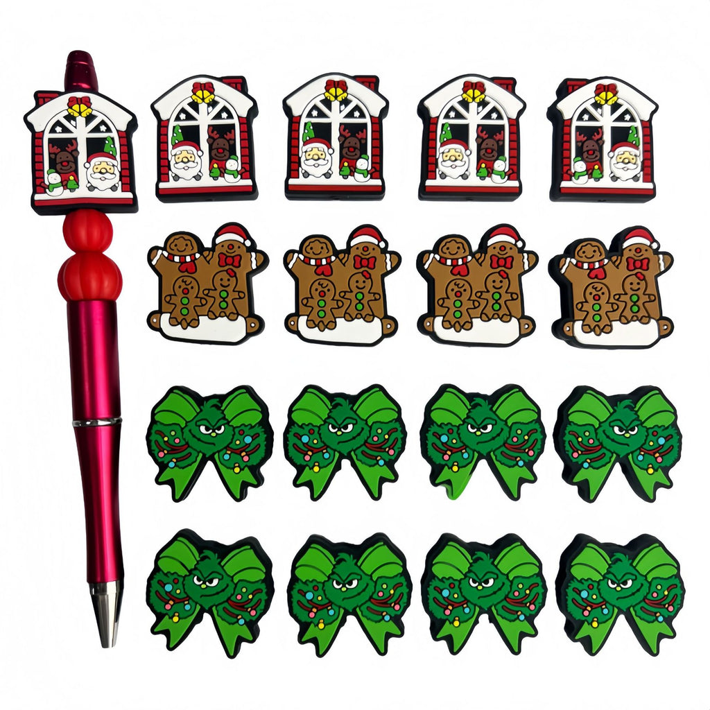 Silicone Focal Beads Christmas Green Gingerbread Man Design 20pcs