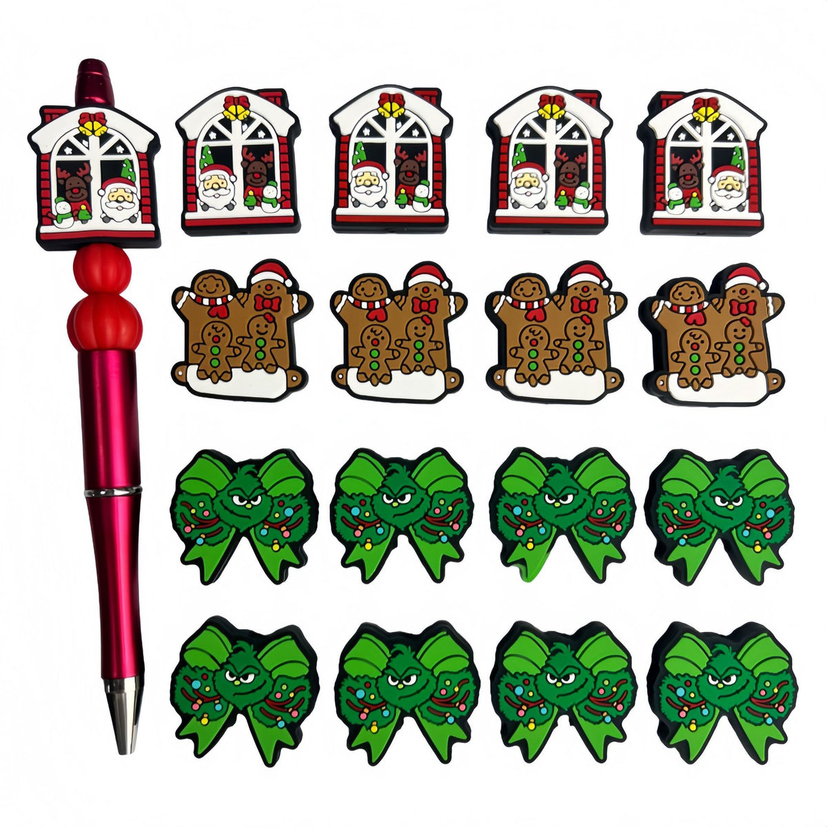 Silicone Focal Beads Christmas Green Gingerbread Man Design 20pcs