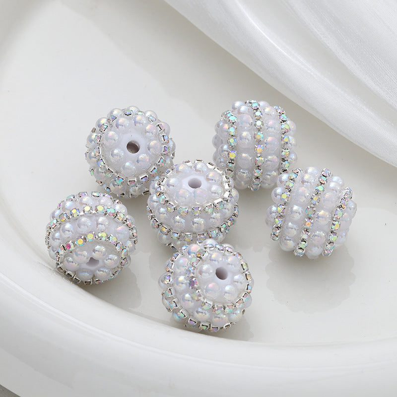 Embellished Bubblegum Beads 20mm Pearl Wrapped with Rhinestone Chain 4pcs 12