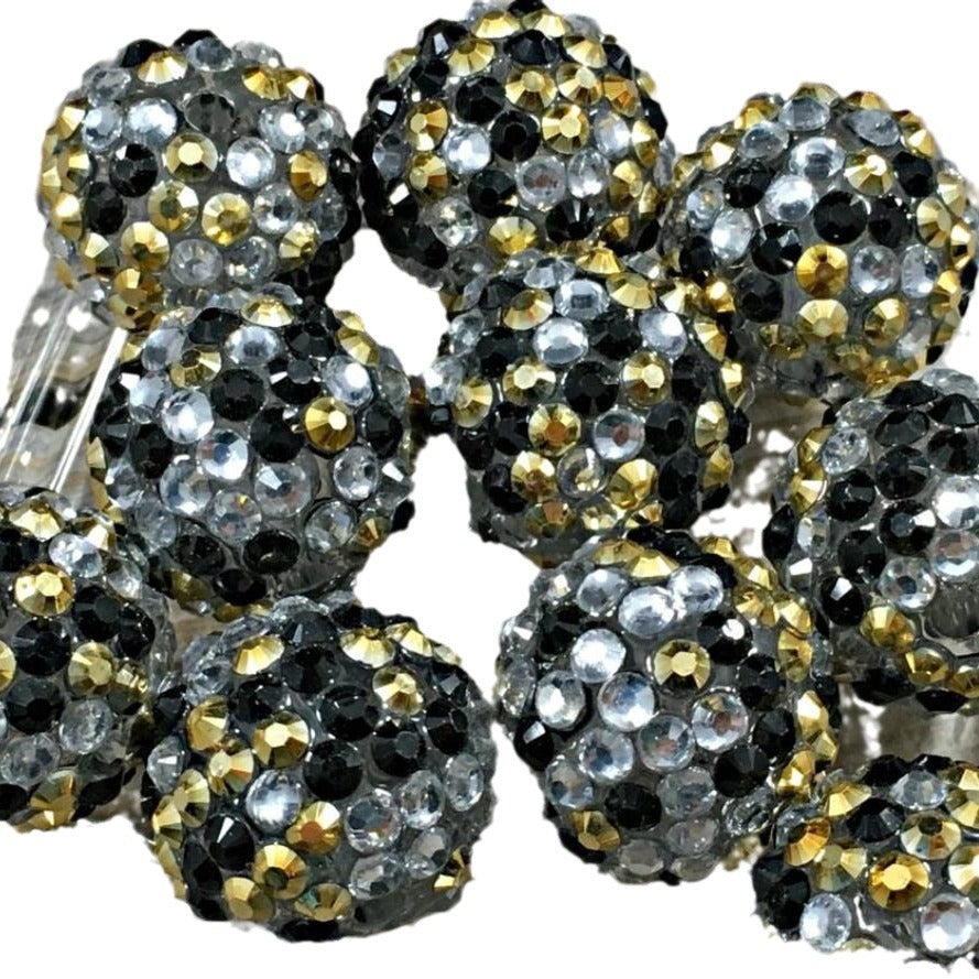 Rhinestone Bubblegum Beads 10-22mm Gold and Silver Mixed Resin 5pcs 3