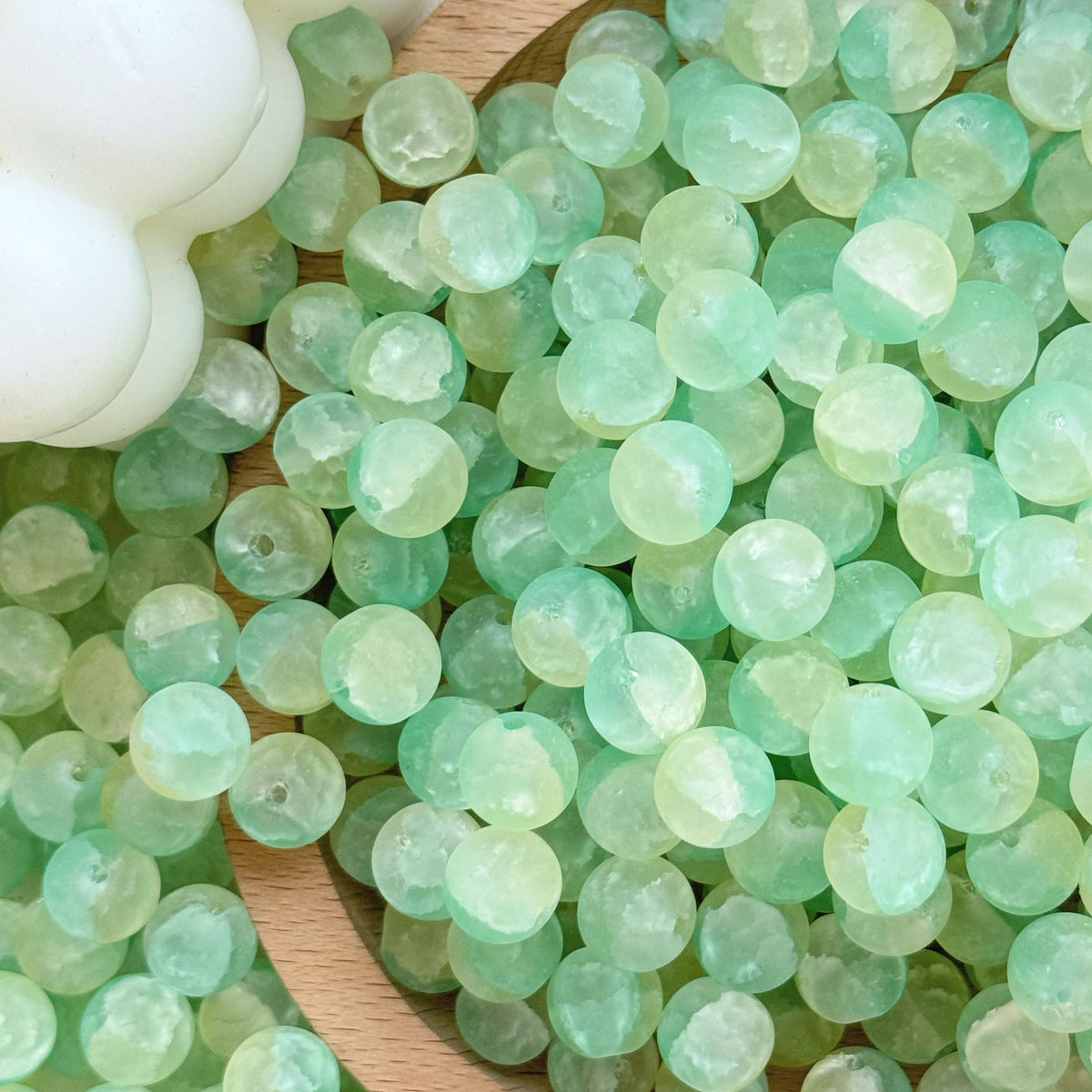 Frosted Round Glass Beads 10mm Jade Crushed Texture 30pcs 6