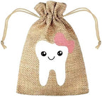 Cotton Linen Drawstring Cloth Bags Tooth Pattern 9.5x13.5cm 2pcs 6