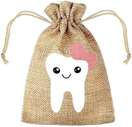 Cotton Linen Drawstring Cloth Bags Tooth Pattern 9.5x13.5cm 2pcs 6