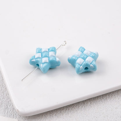 Waffle Pattern Star Acrylic Beads 19mm Colorful Mixed 20pcs 9