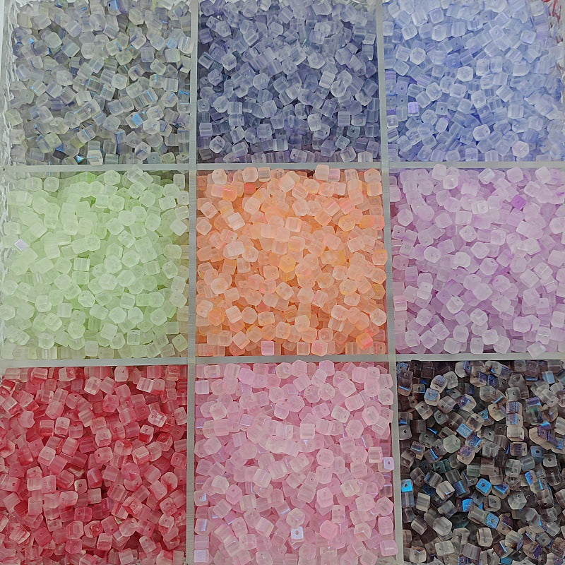 Transparent Sugar Cube Glass Beads 7mm Frosted Pastel 50pcs 2