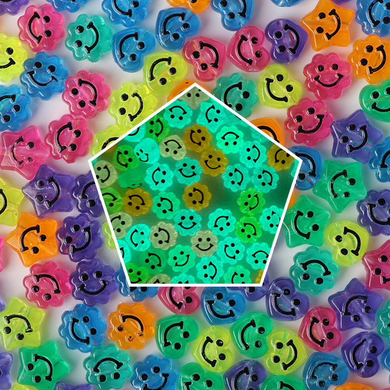 Glow Flat Smiley Star Heart Flower Acrylic Beads 10-12mm 100pcs