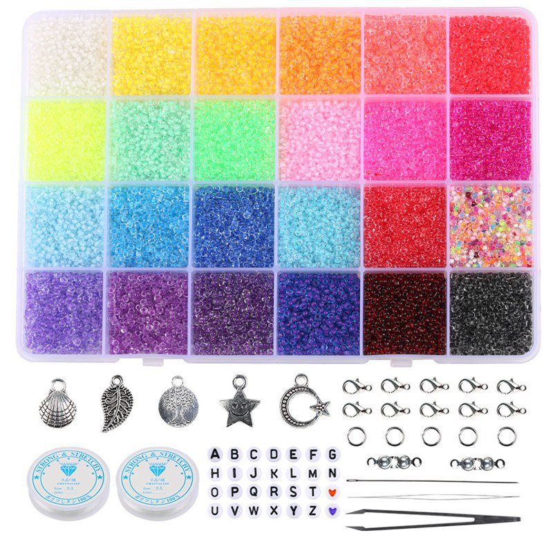 Transparent Seed Glass Beads 2mm 24 Vibrant Colors Glossy Finish 8