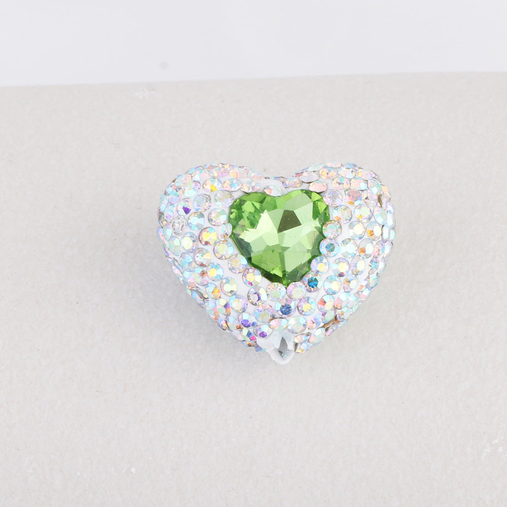 Rhinestone Heart Clay Beads 24mm White Sparkling Center 6pcs 8
