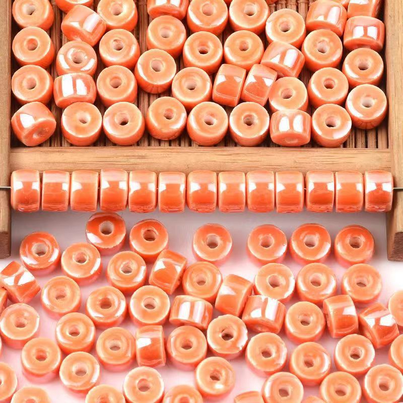 Cylindrical Ceramic Beads 6mm Glossy Rainbow Spacer 10pcs 6