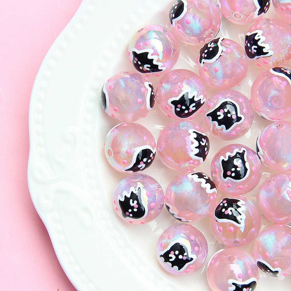 Hand-Painted Halloween Pumpkin Ghost Acrylic Beads 16mm 16
