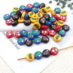 Flat Round Acrylic Beads 17mm Mario Print Colorful 50pcs