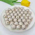 Round Acrylic Beads 16mm Gilded Plaid Pattern Glossy 50pcs 6