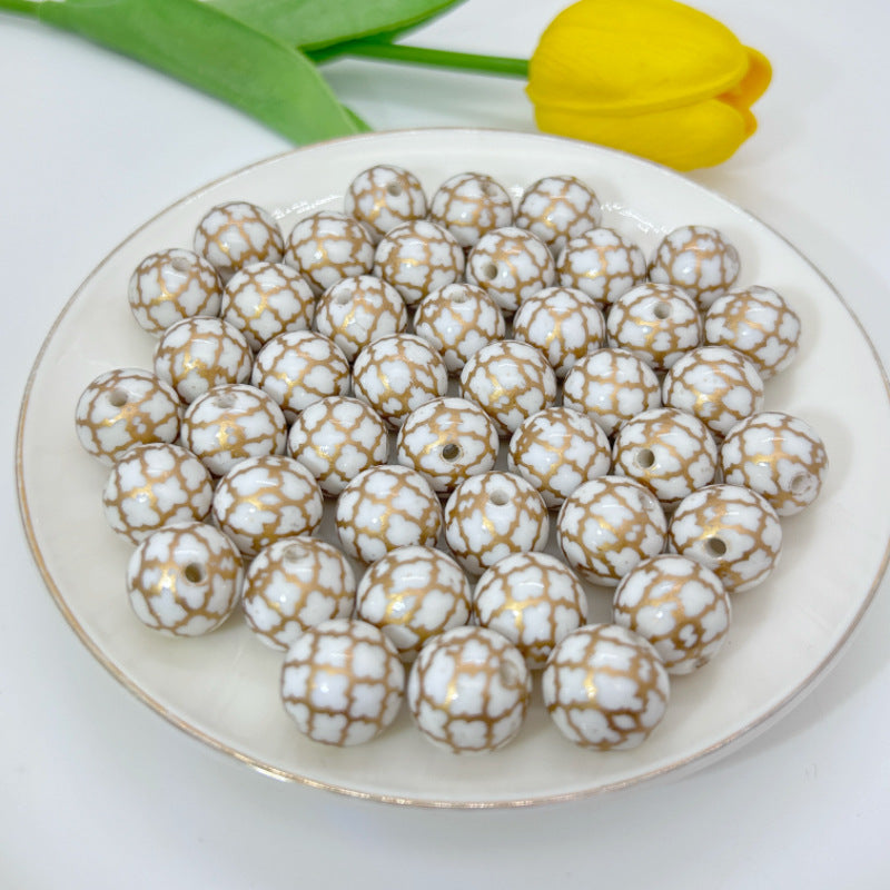 Round Acrylic Beads 16mm Gilded Plaid Pattern Glossy 50pcs 6